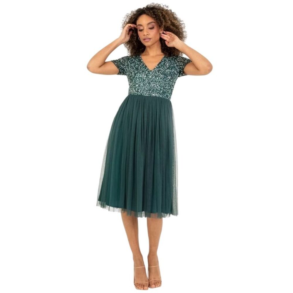Maya Deluxe Womens/Ladies Short-Sleeved Midi Dress / Emerald